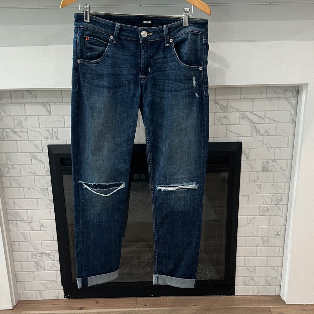 Hudson Bacara crop straight cuffed Jeans Dark Blue Denim